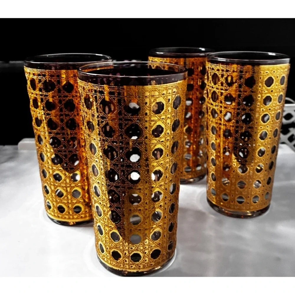 VTG Culver 22k Canella Highball Glassware MCM Set of 4 Hollywood Regency Barware